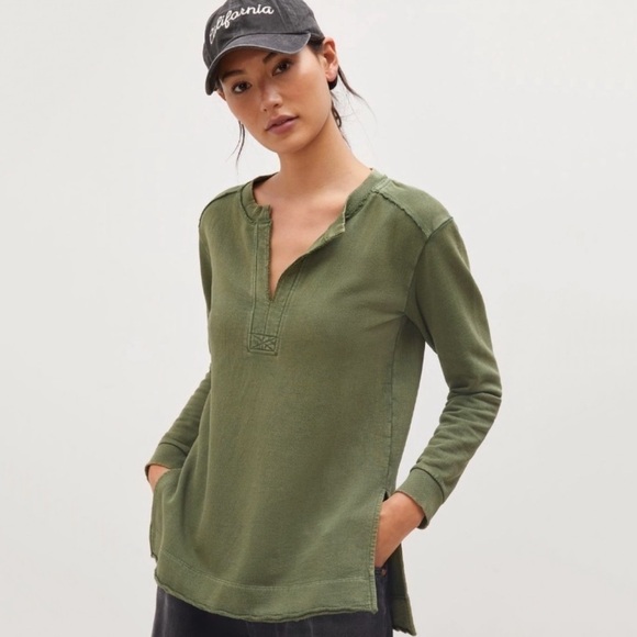 NWT Anthropologie Pilcro Split Neck Terry Tunic Sweatshirt in Green - Picture 1 of 7